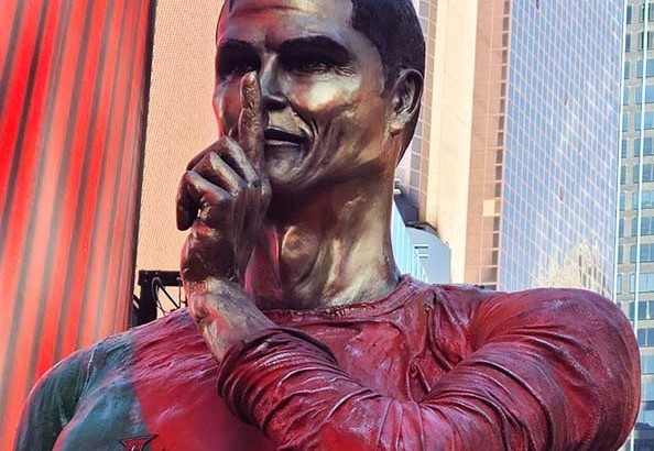 Cristiano Ronaldo Monument Unveiling by Sculptor Sergio Furnari at Times Square NYC-2025